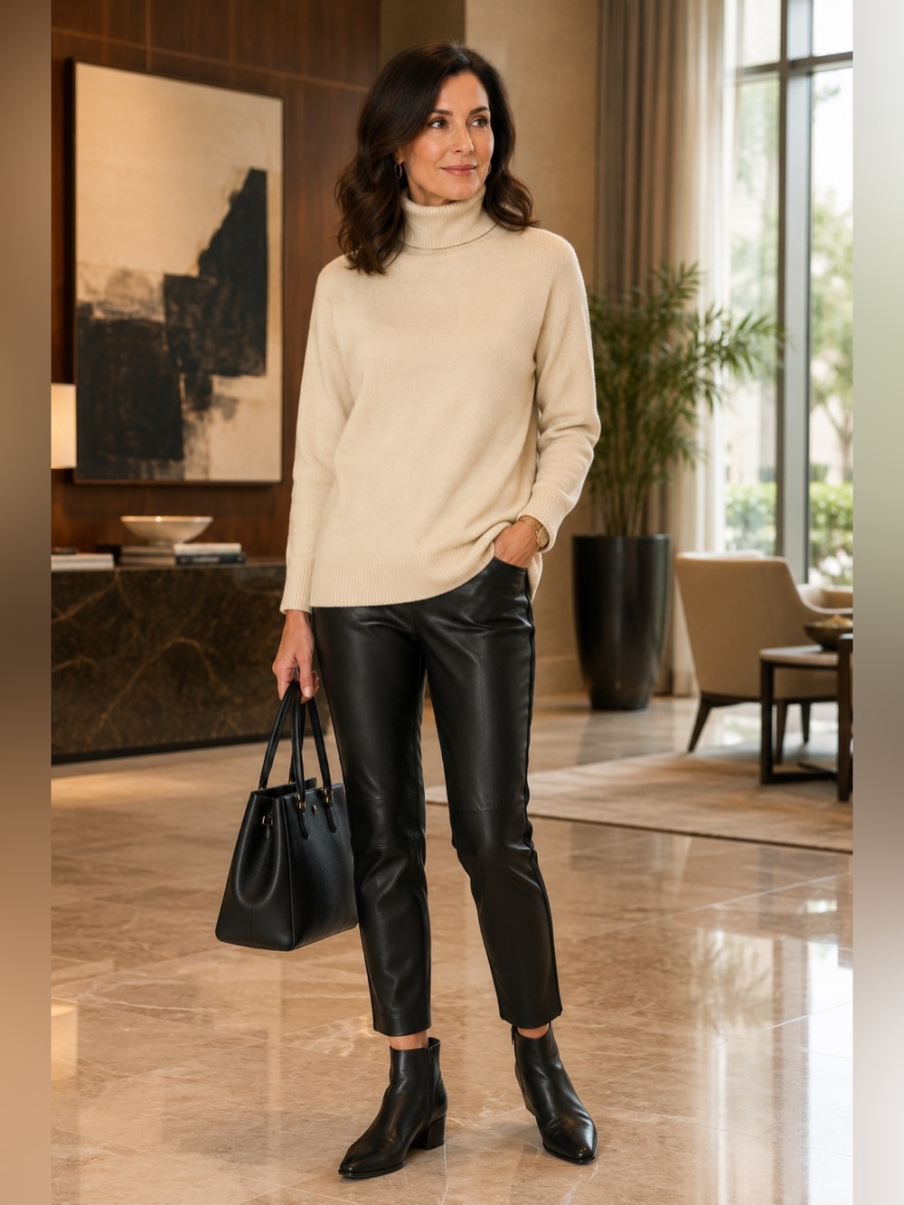 Chico's Black Leather Cropped Ankle Pants